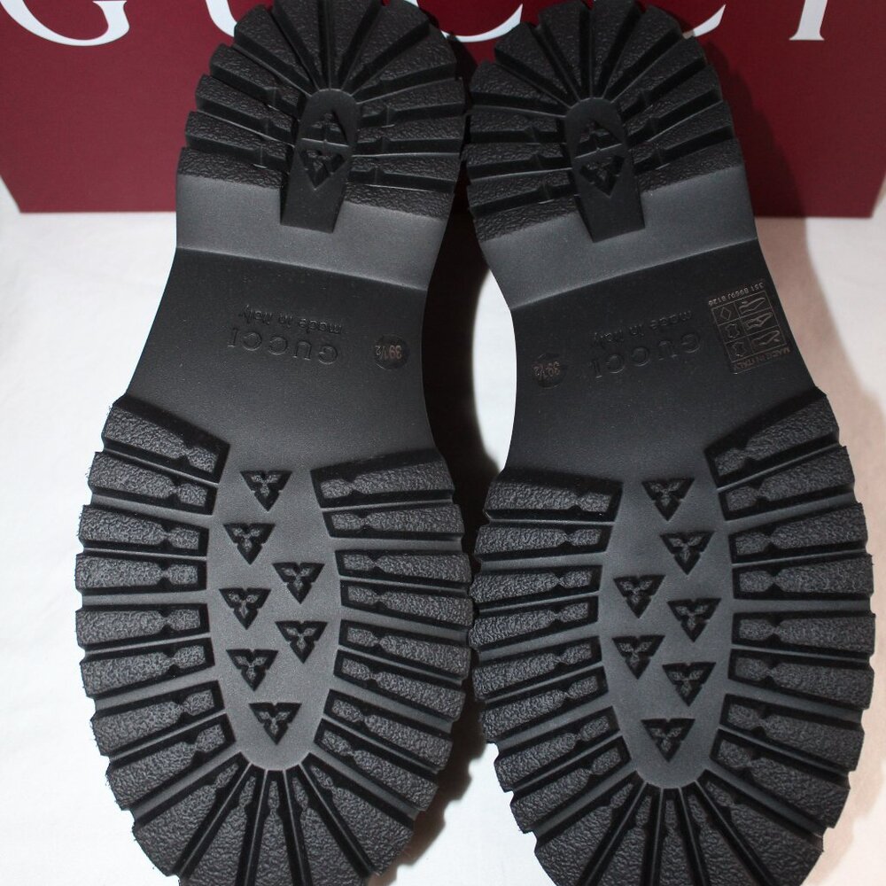 NWB GUCCI Lug Sole Penny Loafers Black Web Slip Ons 806399 - Picture 8 of 8